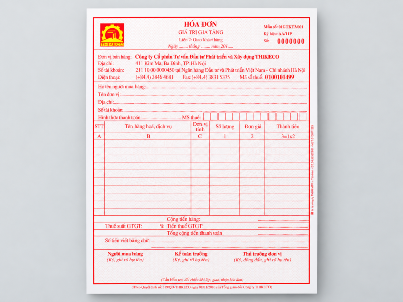 In Hoá Đơn - In Hoàng Gia Hà Nội, TPHCM