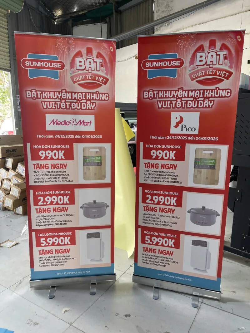 Standee Cuốn Nhôm Thường 80×200 - In Hoàng Gia Hà Nội