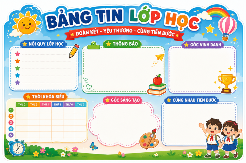 In bảng tin lớp học dán tường - In Hoàng Gia Hà Nội